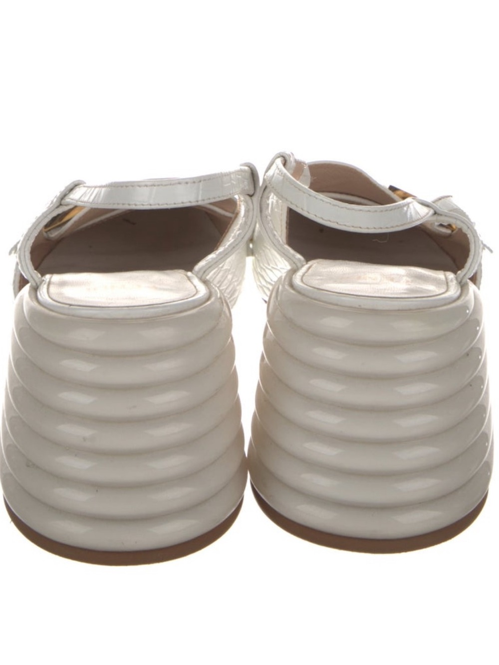 Fendi White Croc-Embossed Slingback Block Heel Loafer with Gold Buckle - Picture 3 of 4